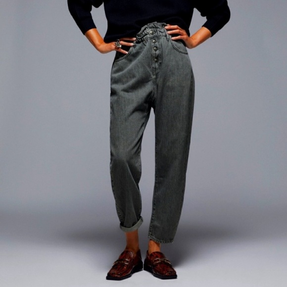 Zara Jeans Zara Baggy Paperbag Tapered Ankle Grazer Jean Gray 6 Poshmark